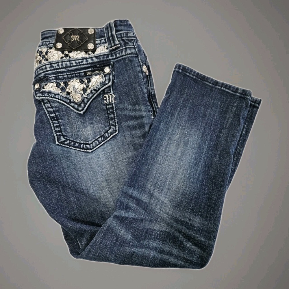 Miss Me Capri Jeans Size 29 Womens Blue Low Rise Embellished Boyfriend